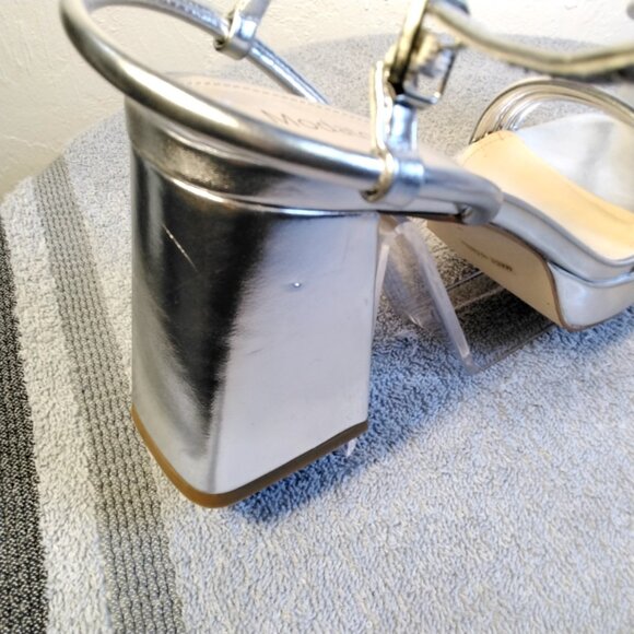 Chic & Modern Modatope Silver Metallic Block Heels Size 10 Ankle Strap Platform - Picture 7 of 16
